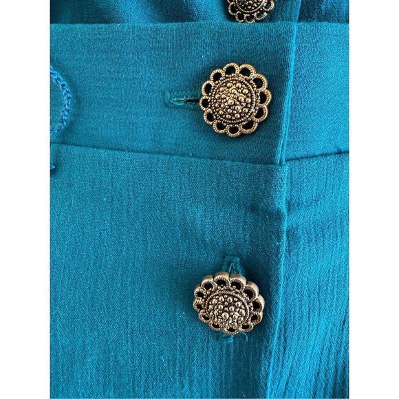 Michelle Leslie women’s vintage 90s set skirt button up emerald green gold butto - Picture 5 of 6